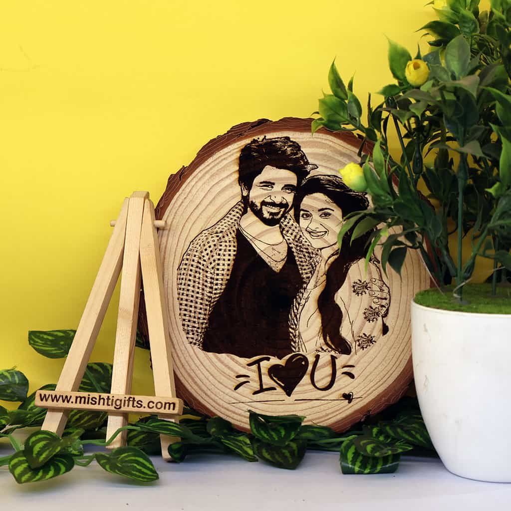 Himalayan Wooden Slice Photo Engraved Frame | Love You