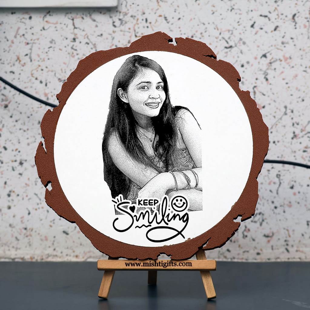 Artificial Wooden Engraved Plaque with 3D printed bark | Keep Smilling