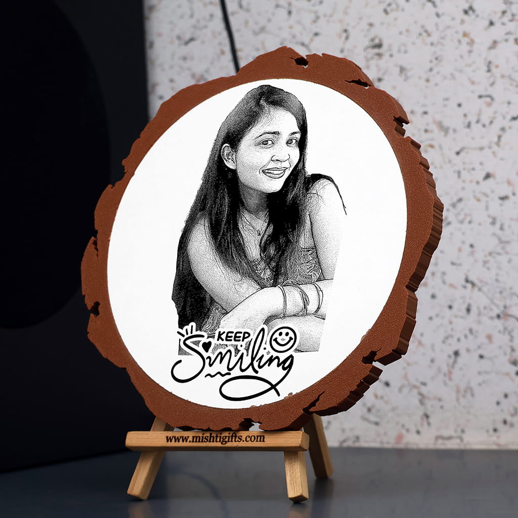 Artificial Wooden Engraved Plaque with 3D printed bark | Keep Smilling