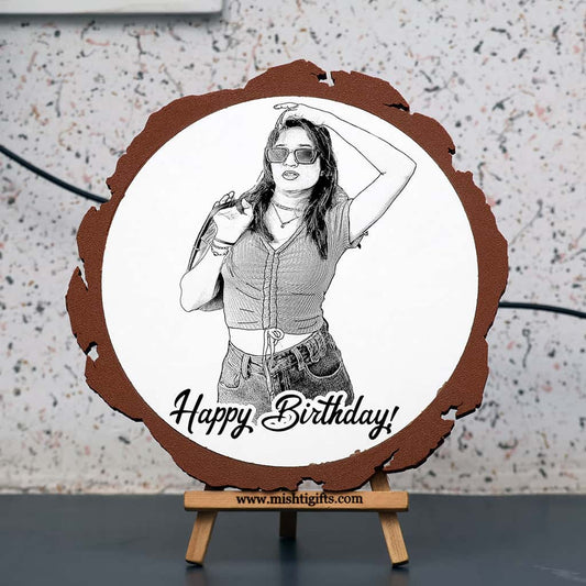 Artificial Wooden Engraved Plaque with 3D printed bark for Happy Birthday
