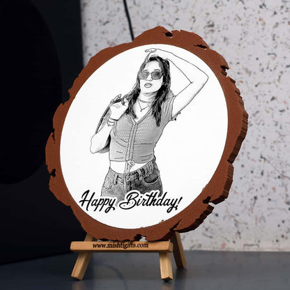 Artificial Wooden Engraved Plaque with 3D printed bark for Happy Birthday