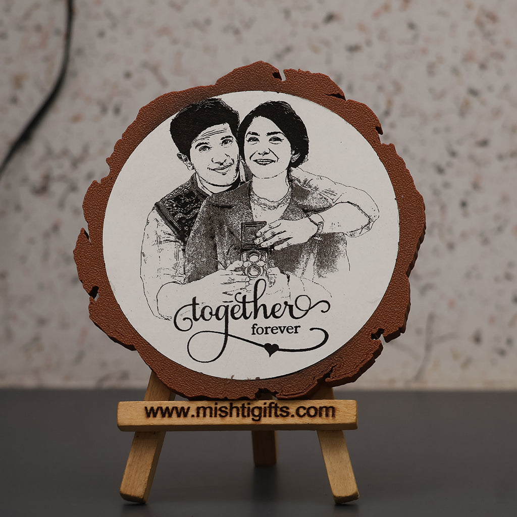 Artificial Wooden Engraved Plaque with 3D printed bark | Together Forever
