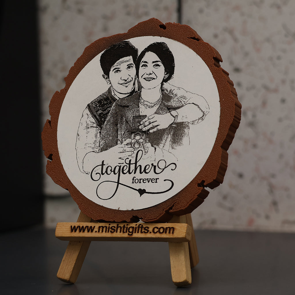 Artificial Wooden Engraved Plaque with 3D printed bark | Together Forever