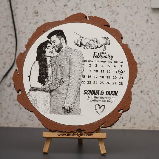 Artificial Wooden Engraved Plaque with 3D printed bark | Save the Date