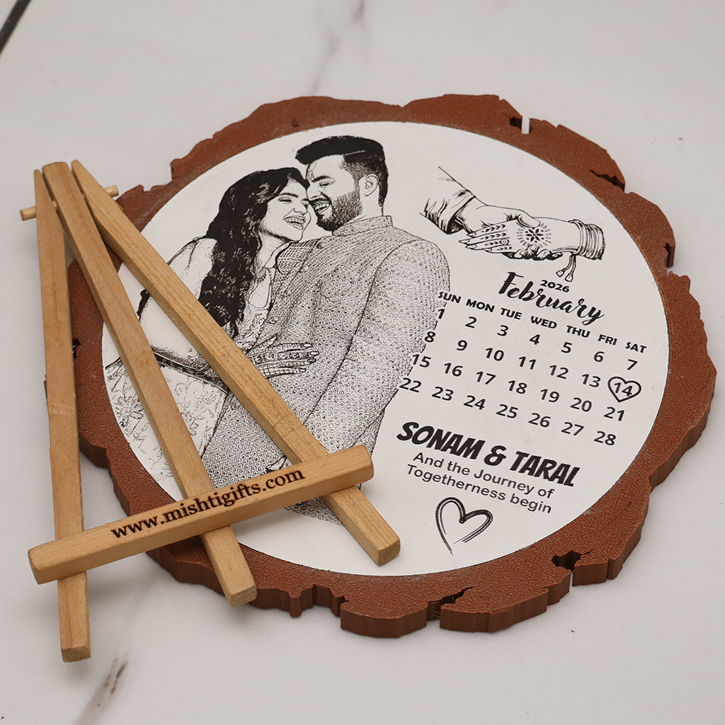 Artificial Wooden Engraved Plaque with 3D printed bark | Save the Date
