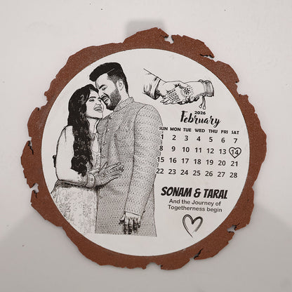 Artificial Wooden Engraved Plaque with 3D printed bark | Save the Date