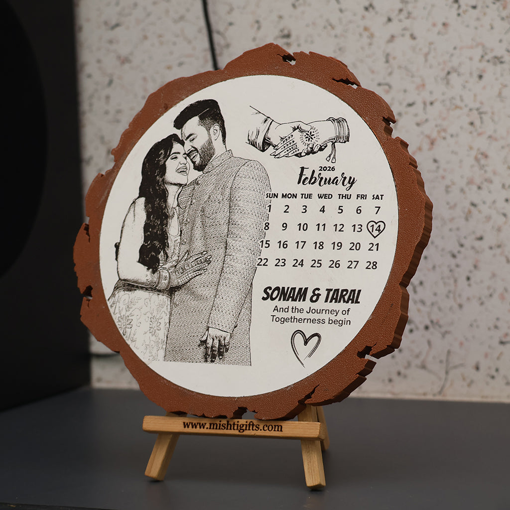 Artificial Wooden Engraved Plaque with 3D printed bark | Save the Date