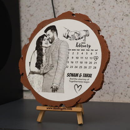 Artificial Wooden Engraved Plaque with 3D printed bark | Save the Date