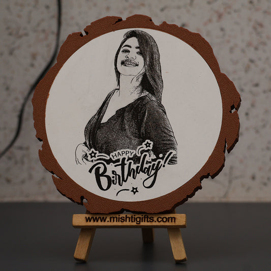 Artificial Wooden Engraved Plaque with 3D printed bark for Happy Birthday