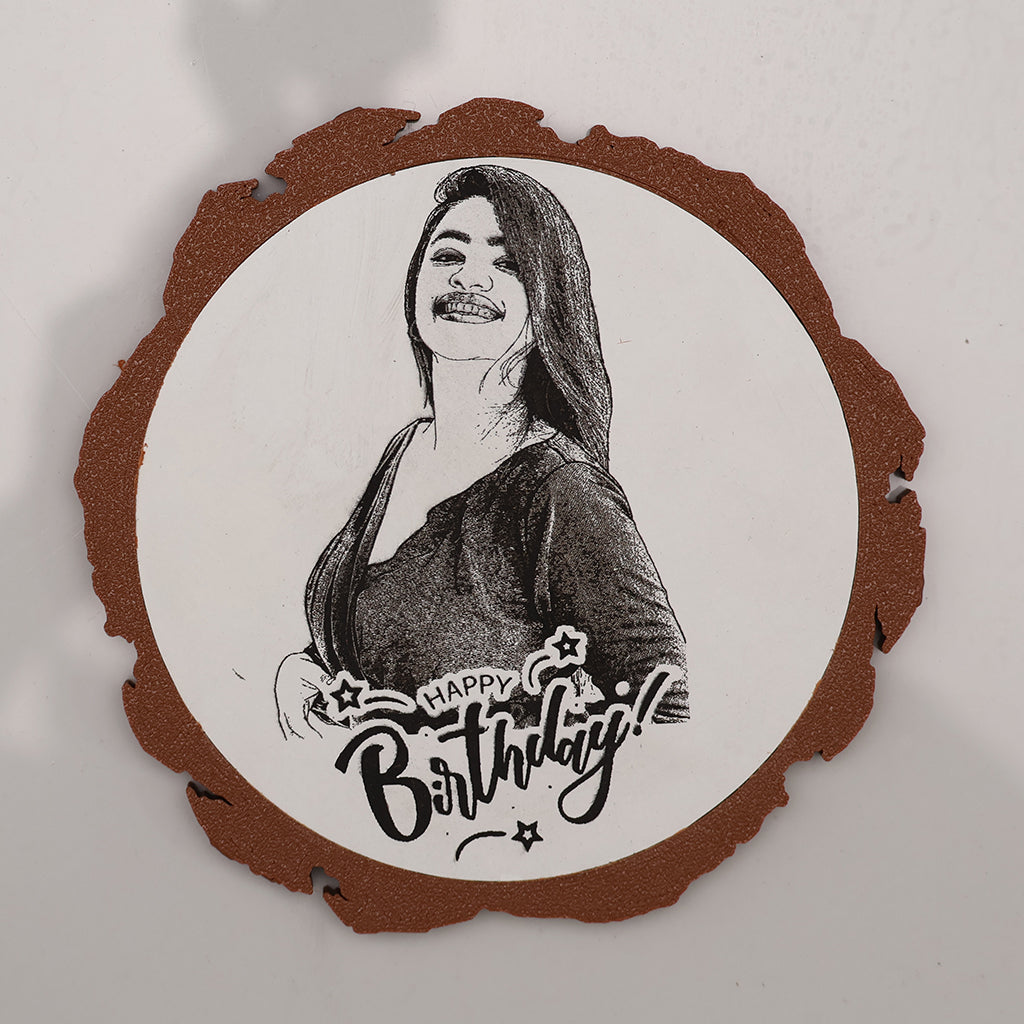 Artificial Wooden Engraved Plaque with 3D printed bark for Happy Birthday Gifts