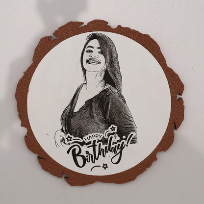 Artificial Wooden Engraved Plaque with 3D printed bark for Happy Birthday Gifts