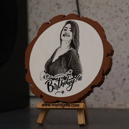 Artificial Wooden Engraved Plaque with 3D printed bark for Happy Birthday Gifts