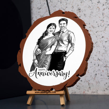 Artificial Wooden Engraved Plaque with 3D printed bark for Happy Anniversary
