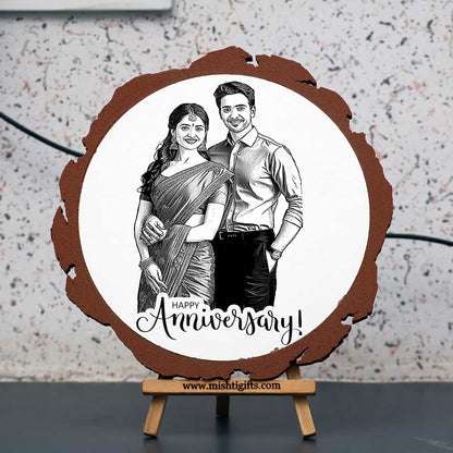 Artificial Wooden Engraved Plaque with 3D printed bark for Happy Anniversary