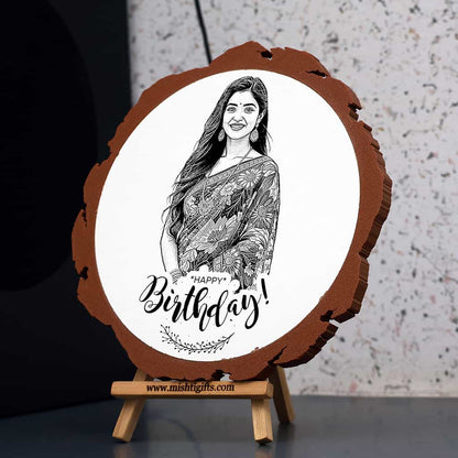 Artificial Wooden Engraved Plaque with 3D printed bark for Happy Birthday Gifts