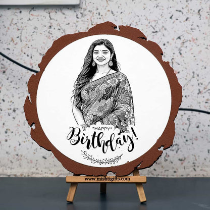 Artificial Wooden Engraved Plaque with 3D printed bark for Happy Birthday Gifts