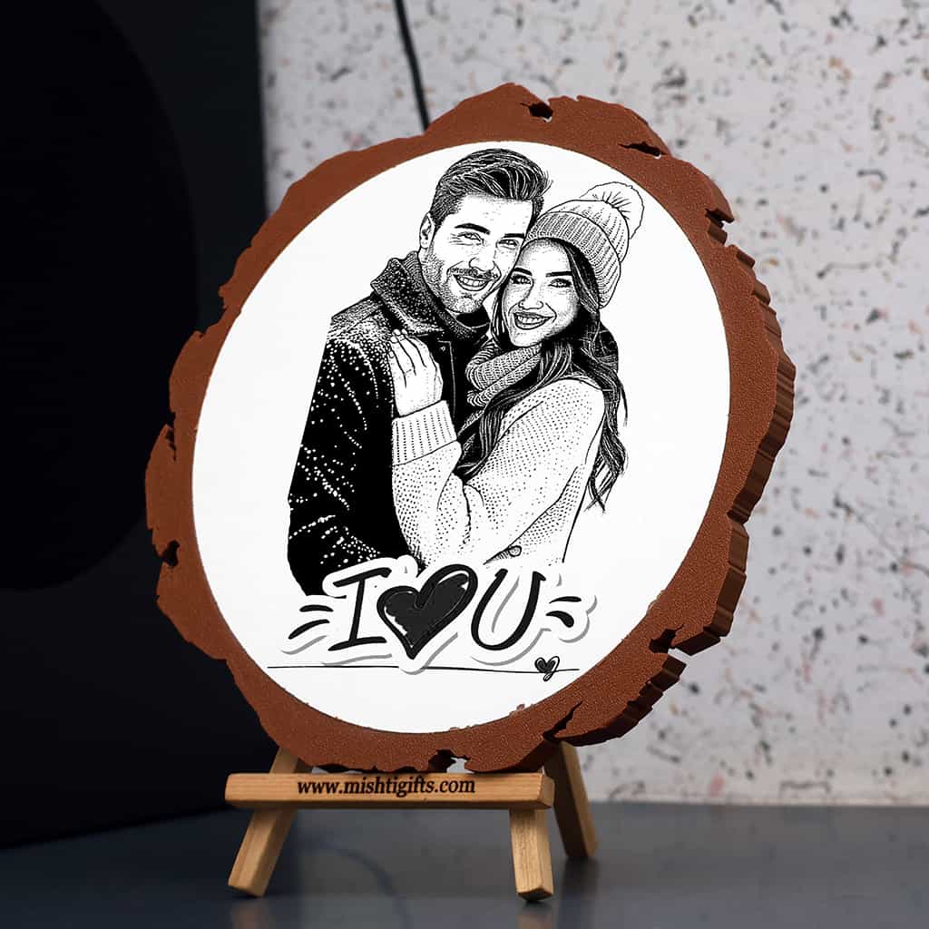 Artificial Wooden Engraved Plaque with 3D printed bark for Love One