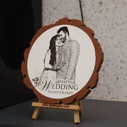 Artificial Wooden Engraved Plaque with 3D printed bark for Wedding Anniversary