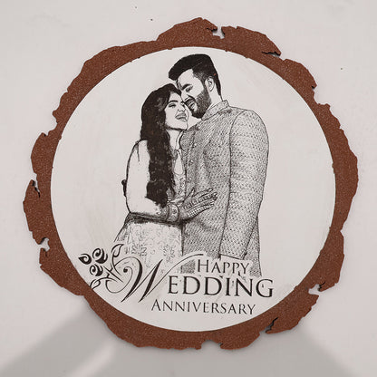 Artificial Wooden Engraved Plaque with 3D printed bark for Wedding Anniversary