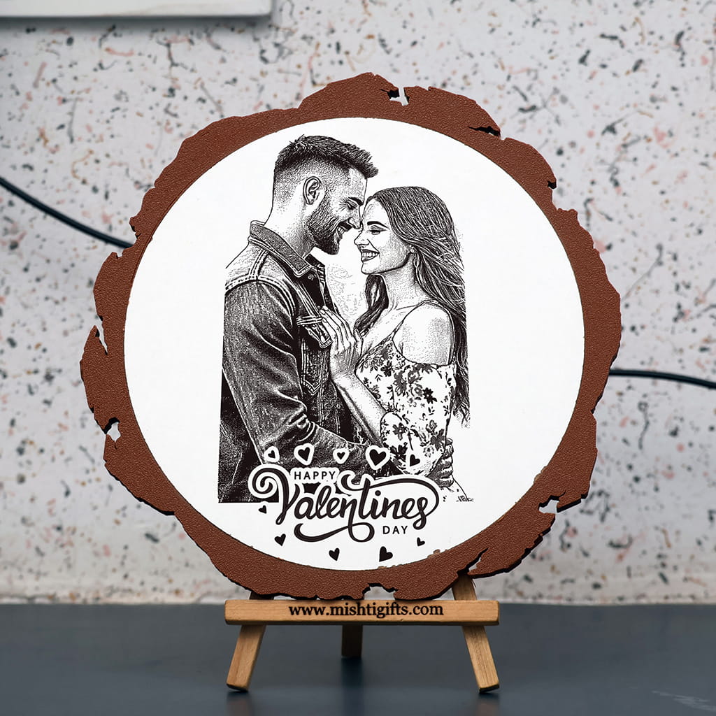 Artificial Wooden Engraved Plaque with 3D printed bark | Valentine's day