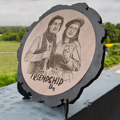 Artificial Wooden Engraved Plaque with bark (MDF)| Friendship Day