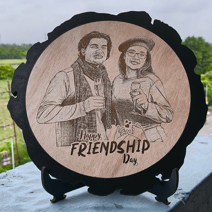Artificial Wooden Engraved Plaque with bark (MDF)| Friendship Day
