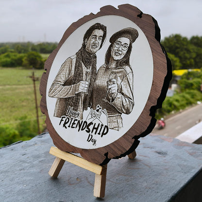 Artificial Wooden Engraved Plaque Photo Frame with bark | Friendship Day