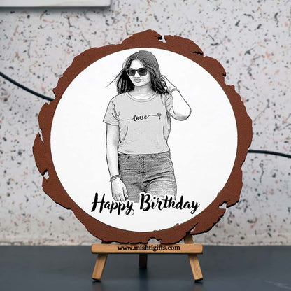 Artificial Wooden Engraved Plaque with 3D printed bark for Happy Birthday Gifts