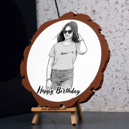 Artificial Wooden Engraved Plaque with 3D printed bark for Happy Birthday Gifts