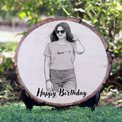 Natural Wooden Engraved Plaque with bark for Birthday
