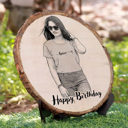 Natural Wooden Engraved Plaque with bark for Birthday