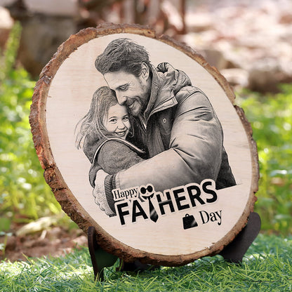 Natural Wooden Engraved Plaque with bark | Father's Day Special