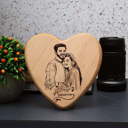 Heart Shapel wooden engraved photo frame | Happy Anniversary