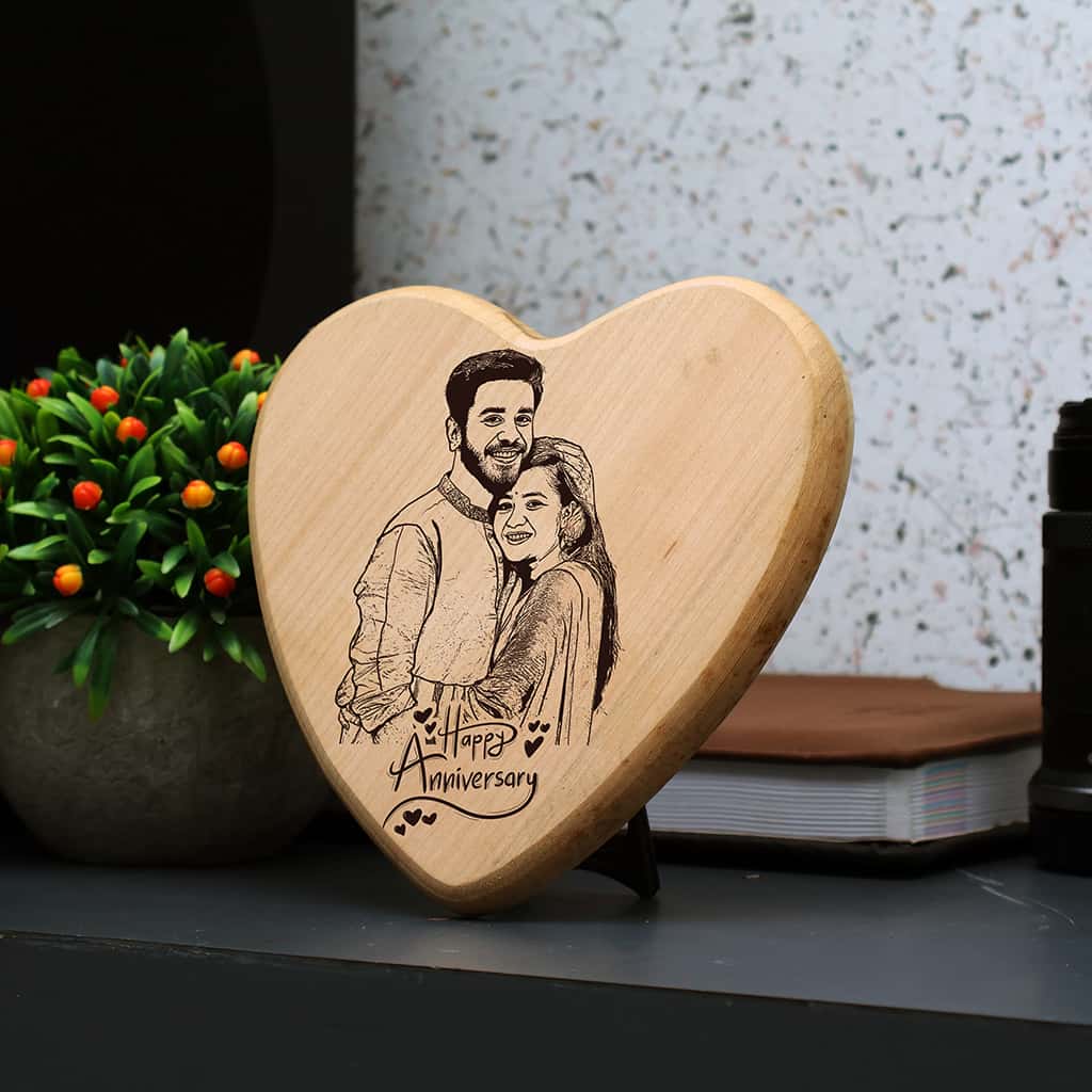 Heart Shapel wooden engraved photo frame | Happy Anniversary