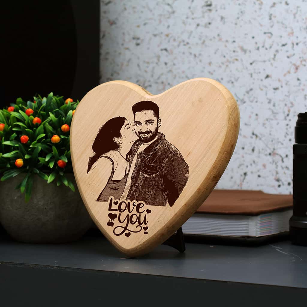 Heart Shapel wooden engraved photo frame | Happy Birthday