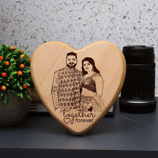 Heart shape Wooden Engraved Photo Frame for Together Forever