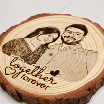 Himalayan Natural Wooden Slice Photo Engraved Frame | Togher Forever