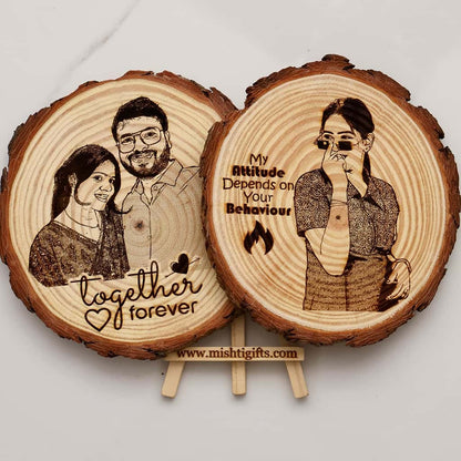 Himalayan Natural Wooden Slice Photo Engraved Frame | Togher Forever