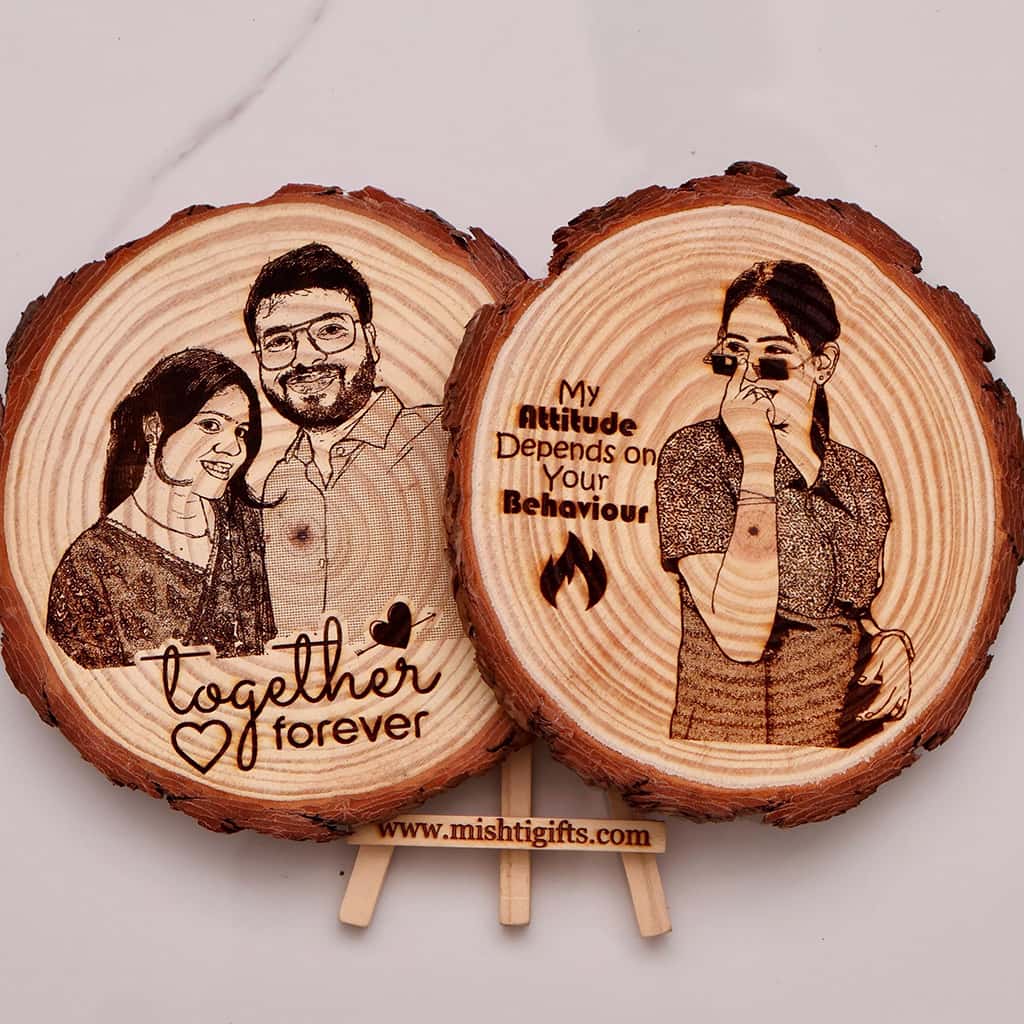 Himalayan Natural Wooden Slice Photo Engraved Frame | Togher Forever