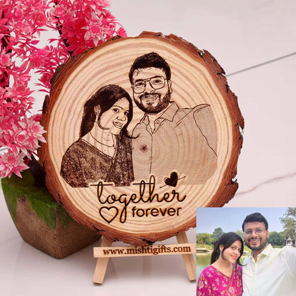 Himalayan Natural Wooden Slice Photo Engraved Frame | Togher Forever