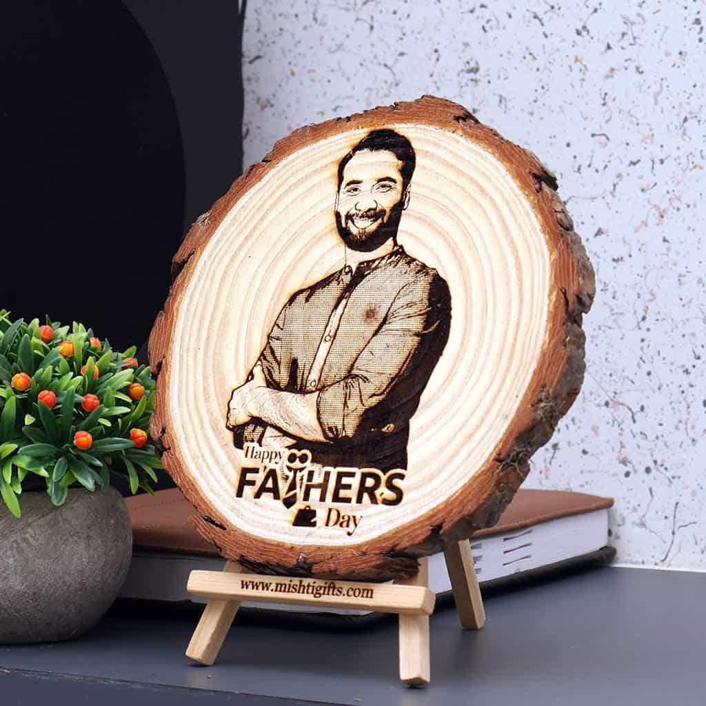 Himalayan Natural Wooden Slice Engraved Photo Frame - Father's Day special