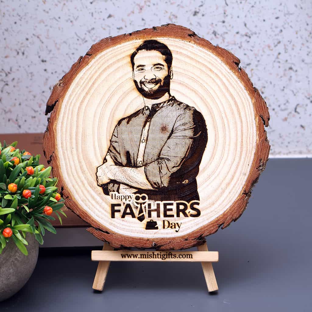 Himalayan Natural Wooden Slice Engraved Photo Frame - Father's Day special