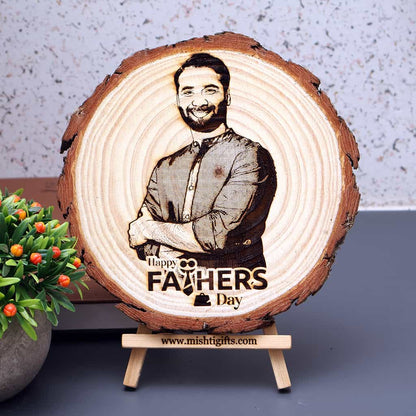 Himalayan Natural Wooden Slice Engraved Photo Frame - Father's Day special