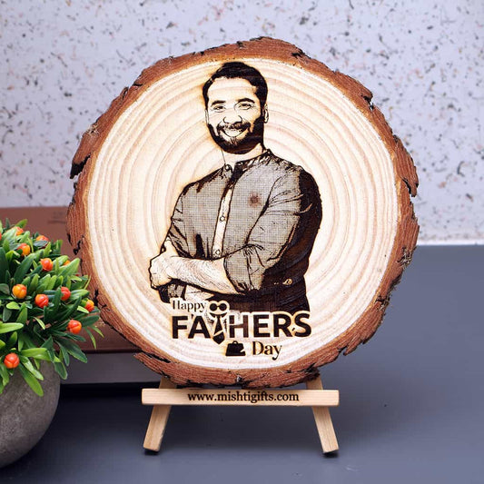 Himalayan Natural Wooden Slice Engraved Photo Frame - Father's Day special