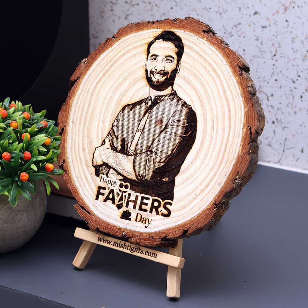 Himalayan Natural Wooden Slice Engraved Photo Frame - Father's Day special