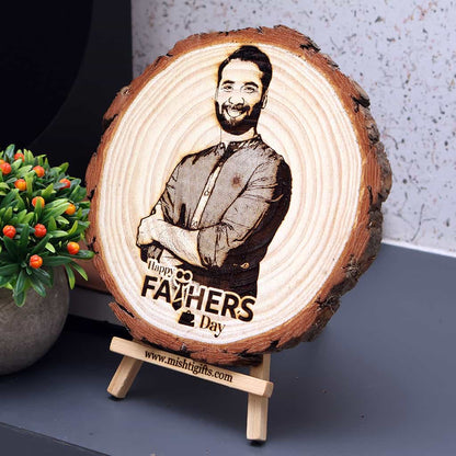 Himalayan Natural Wooden Slice Engraved Photo Frame - Father's Day special