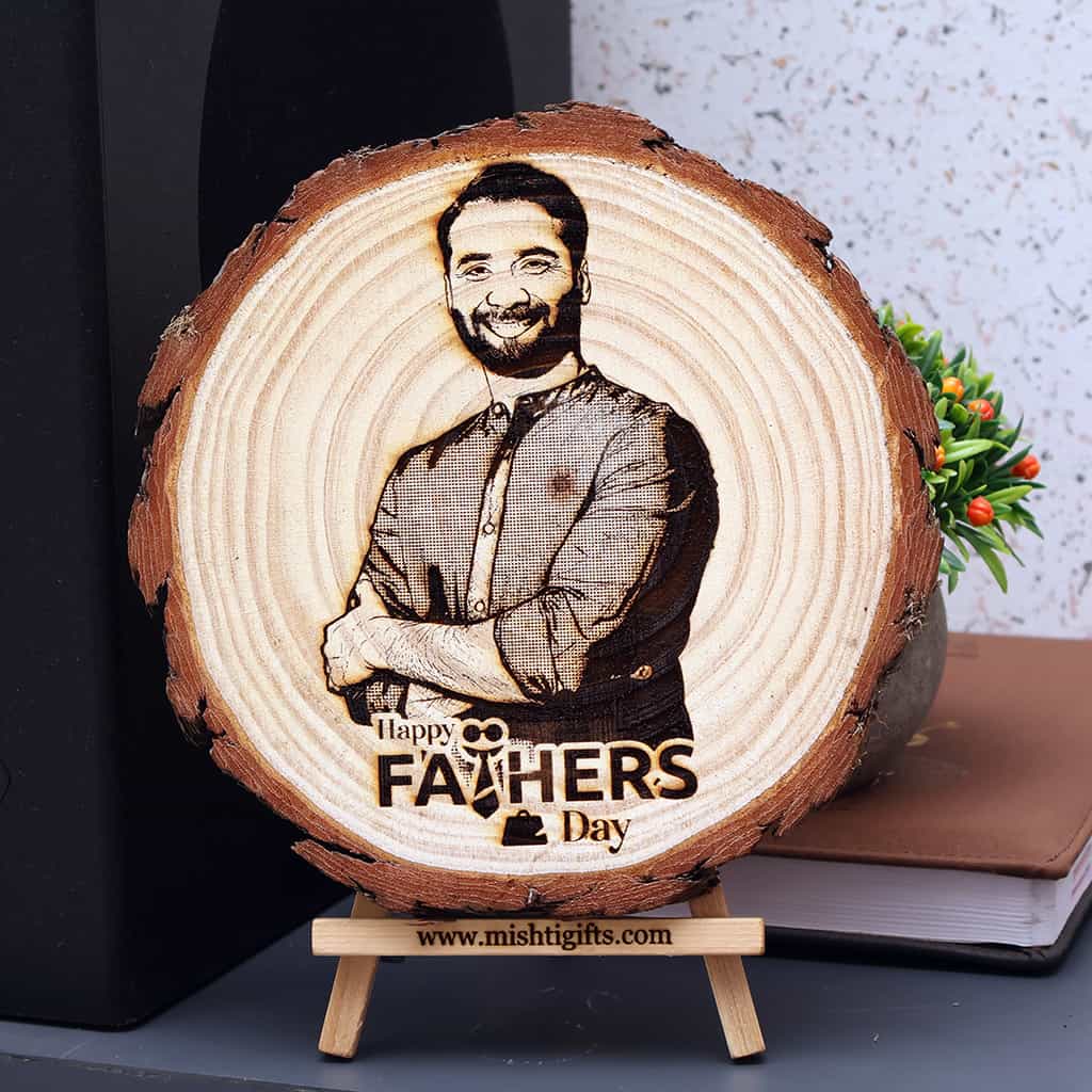 Himalayan Natural Wooden Slice Engraved Photo Frame - Father's Day special