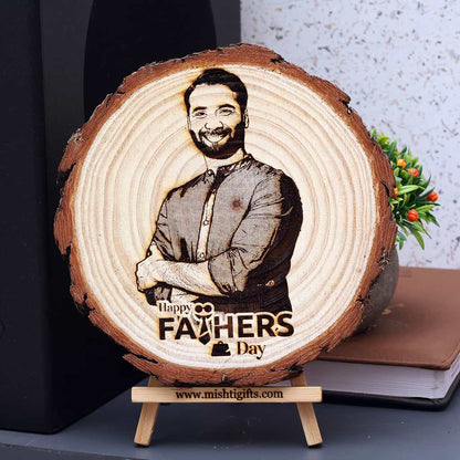 Himalayan Natural Wooden Slice Engraved Photo Frame - Father's Day special