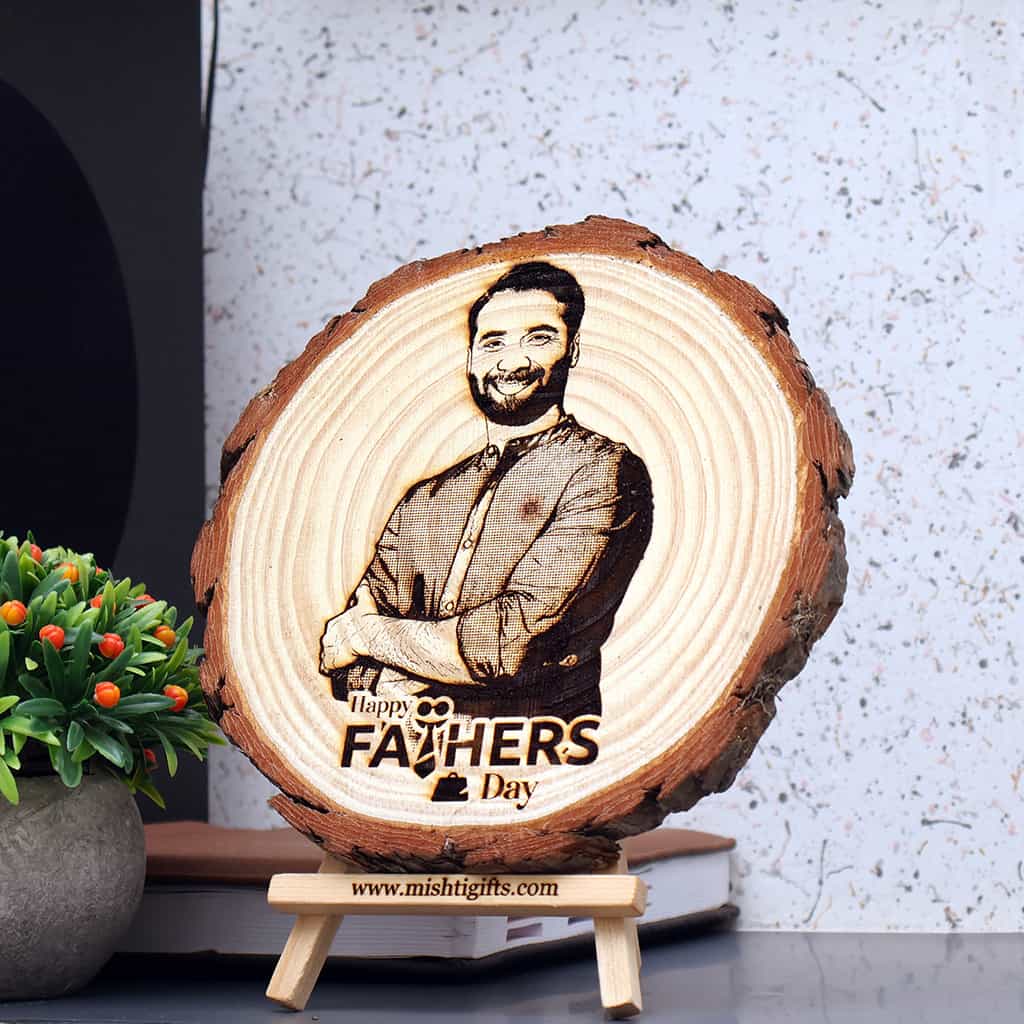 Himalayan Natural Wooden Slice Engraved Photo Frame - Father's Day special