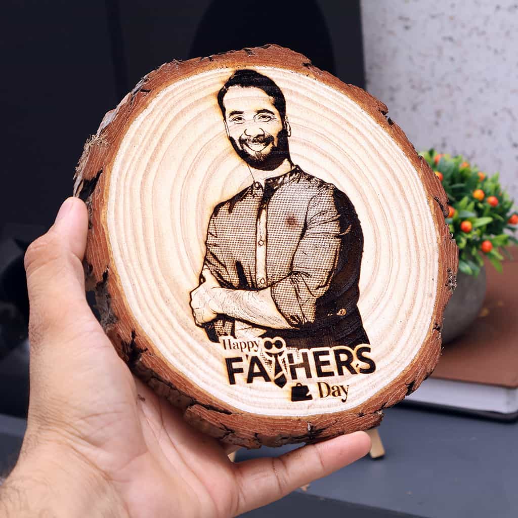 Himalayan Natural Wooden Slice Engraved Photo Frame - Father's Day special